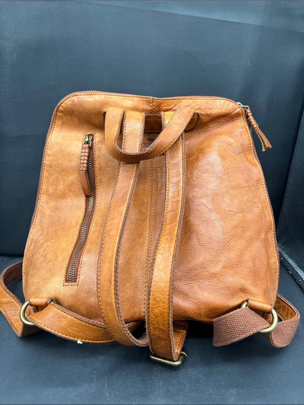 Woven Leather Backpack in Tan - Women's Everyday Backpack